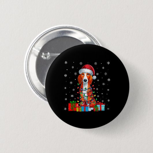 Hund Ugly Xmas Lights Santa American Foxhound Hund Button (Vorne & Hinten)