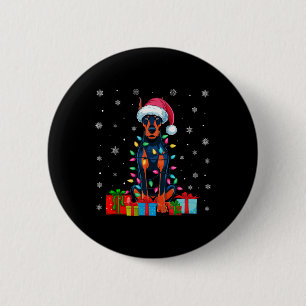 Hund Ugly Xmas Lights Santa Doberman Pinscher Dog Button
