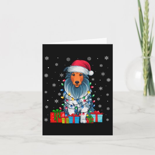 Hund Ugly Xmas Lights Weihnachtsmannmütze Barted C Karte (Vorderseite)