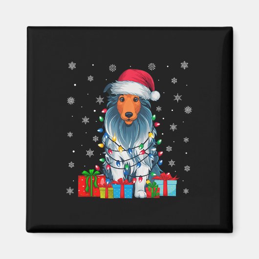 Hund Ugly Xmas Lights Weihnachtsmannmütze Barted C Magnet (Vorne)