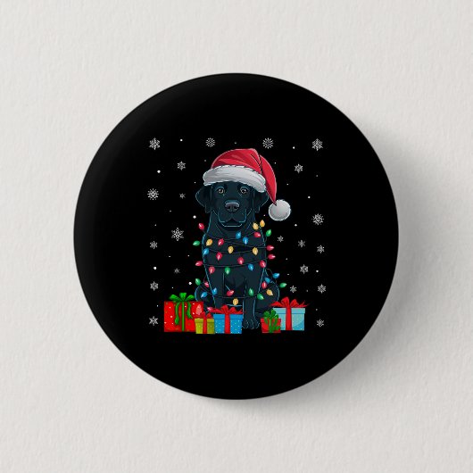 Hund Ugly Xmas Lights Weihnachtsmannmütze Black La Button (Vorderseite)