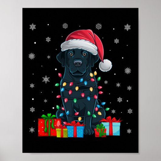 Hund Ugly Xmas Lights Weihnachtsmannmütze Black La Poster (Vorne)