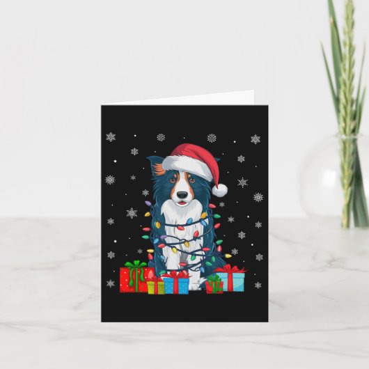 Hund Ugly Xmas Lights Weihnachtsmannmütze Border C Karte (Vorderseite)