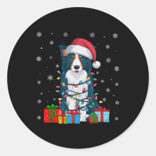 Hund Ugly Xmas Lights Weihnachtsmannmütze Border C Runder Aufkleber