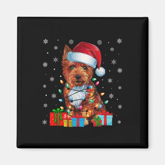 Hund Ugly Xmas Lights Weihnachtsmannmütze Cairn Te Magnet (Vorne)