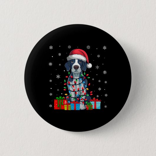 Hund Ugly Xmas Lights Weihnachtsmannmütze Englisch Button (Vorderseite)