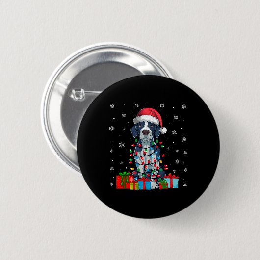 Hund Ugly Xmas Lights Weihnachtsmannmütze Englisch Button (Vorne & Hinten)