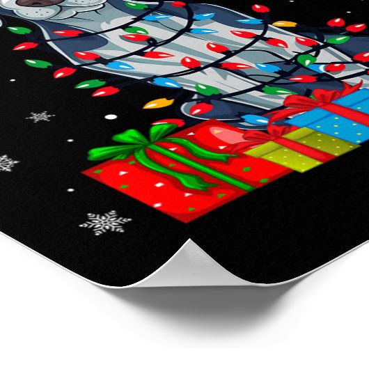 Hund Ugly Xmas Lights Weihnachtsmannmütze Englisch Poster (Ecke)