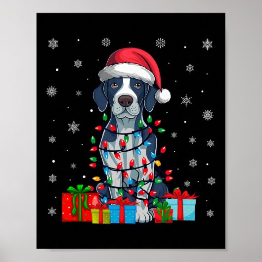 Hund Ugly Xmas Lights Weihnachtsmannmütze Englisch Poster (Vorne)