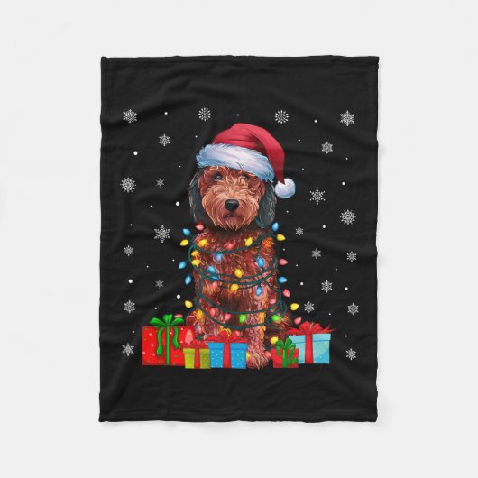 Hund Ugly Xmas Lights Weihnachtsmannmütze Labradoo Fleecedecke (Vorderseite)