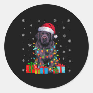 Hund Ugly Xmas Lights Weihnachtsmannmütze Neufundl Runder Aufkleber