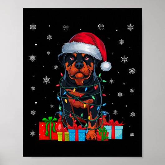 Hund Ugly Xmas Lights Weihnachtsmannmütze Rottweil Poster (Vorne)
