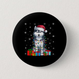 Hund Ugly Xmas Lights Weihnachtsmannmütze Siberisc Button