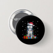 Hund Ugly Xmas Lights Weihnachtsmannmütze Siberisc Button (Vorne & Hinten)