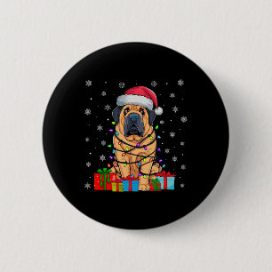 Hund Ugly Xmas Lights Weihnachtsmannmütze Tibetan Button