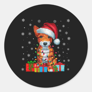 Hund Ugly Xmas Lights Weihnachtsmannmütze Toy Fox Runder Aufkleber