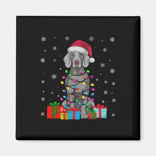 Hund Ugly Xmas Lights Weihnachtsmannmütze Weimaran Magnet (Vorne)