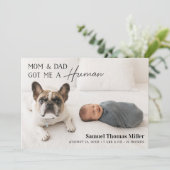 Hund und Baby Birth Ankündigung (Stehend Vorderseite)