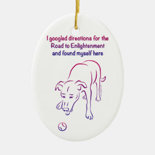 Hund und Ball - Erleuchtung Keramikornament