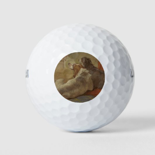 Hund und Bartollie (zwei Hunde) (Tiere) Golfball (Vorderseite)