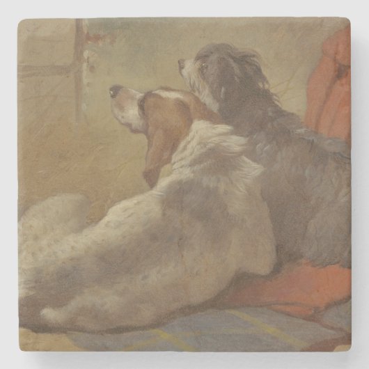 Hund und Bartollie (zwei Hunde) (Tiere) Steinuntersetzer (Vorderseite)