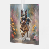 Hund und Blume Ornament Aus Glas (Vorderseite links)