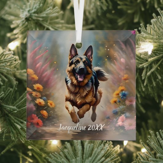 Hund und Blume Ornament Aus Glas (Insitu)