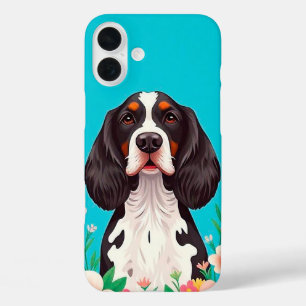 Hund und Blumen iPhone 16 Plus Hülle