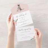 Hund und Blütenrosa Rose All In One Einladung (Abreißen)