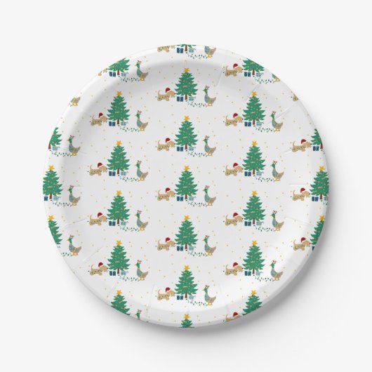 Hund und Ente Weihnachtsbaum Pappteller (Vorderseite)