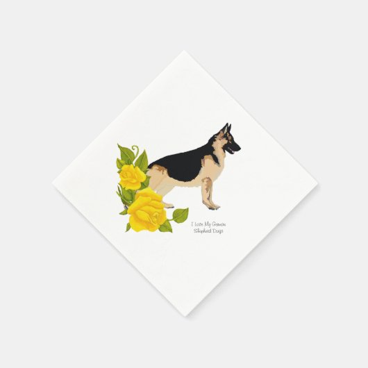 Hund und Gelbe Rosen Serviette (Ecke)