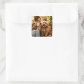 Hund und Kaffee Quadratischer Aufkleber (Tasche)