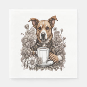 Hund und Kaffeetasse Serviette