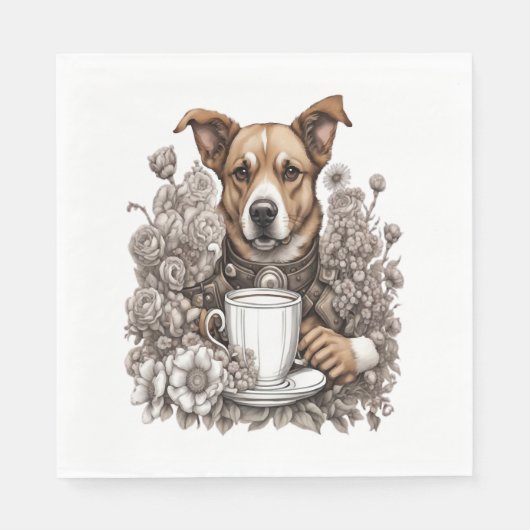 Hund und Kaffeetasse Serviette (Vorderseite)