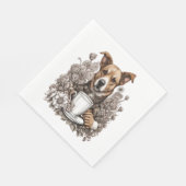 Hund und Kaffeetasse Serviette (Ecke)