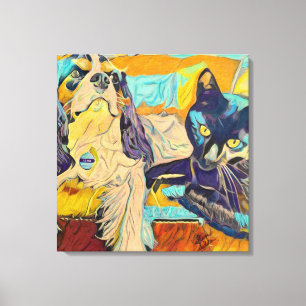 Hund und Katze Custom Art on Leinwand