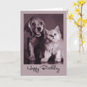 Hund und Katze Geburtstag Karte (Gelbe Blume)
