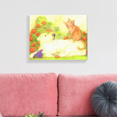 Hund und Katze / gestreifte Canvas 14" x 11" Leinwanddruck (Insitu (Wohnzimmer))