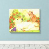 Hund und Katze / gestreifte Canvas 14" x 11" Leinwanddruck (Insitu (Holzboden))
