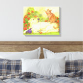 Hund und Katze / gestreifte Canvas 14" x 11" Leinwanddruck (Insitu (Schlafzimmer))