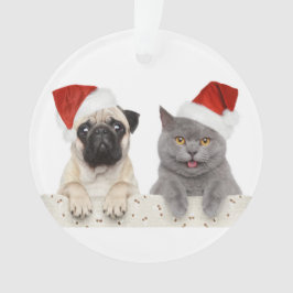 Hund und Katze im roten Weihnachtshut Ornament