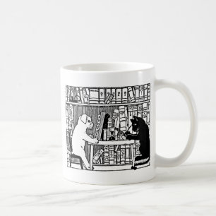 Hund und Katze in der Bibliothek Kaffeetasse