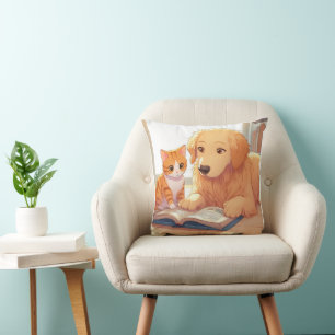 Hund und Katze lesen ein Buch Kissen