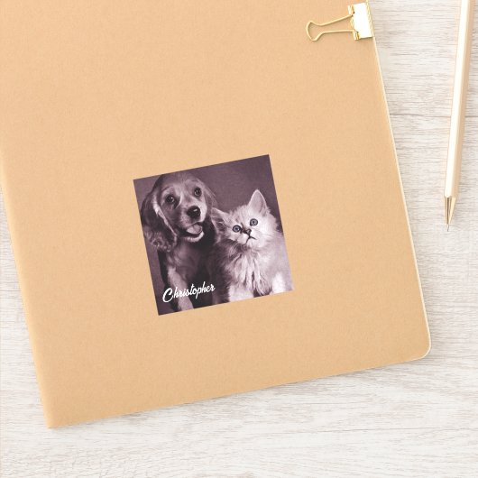 Hund und Katze, Personalisiert nachsehen Aufkleber (Notizbuch)