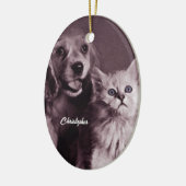 Hund und Katze, Personalisiert nachsehen Keramik Ornament (Links)
