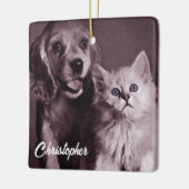 Hund und Katze, Personalisiert nachsehen Keramikornament (Links)