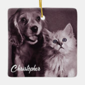 Hund und Katze, Personalisiert nachsehen Keramikornament (Vorderseite)