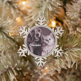 Hund und Katze, Personalisiert nachsehen Schneeflocken Zinn-Ornament