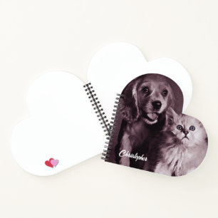 Hund und Katze, Personalisierter Blick nach oben Notizblock