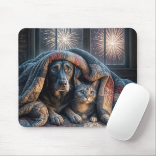 Hund und Katze unter einem Quilt Mousepad